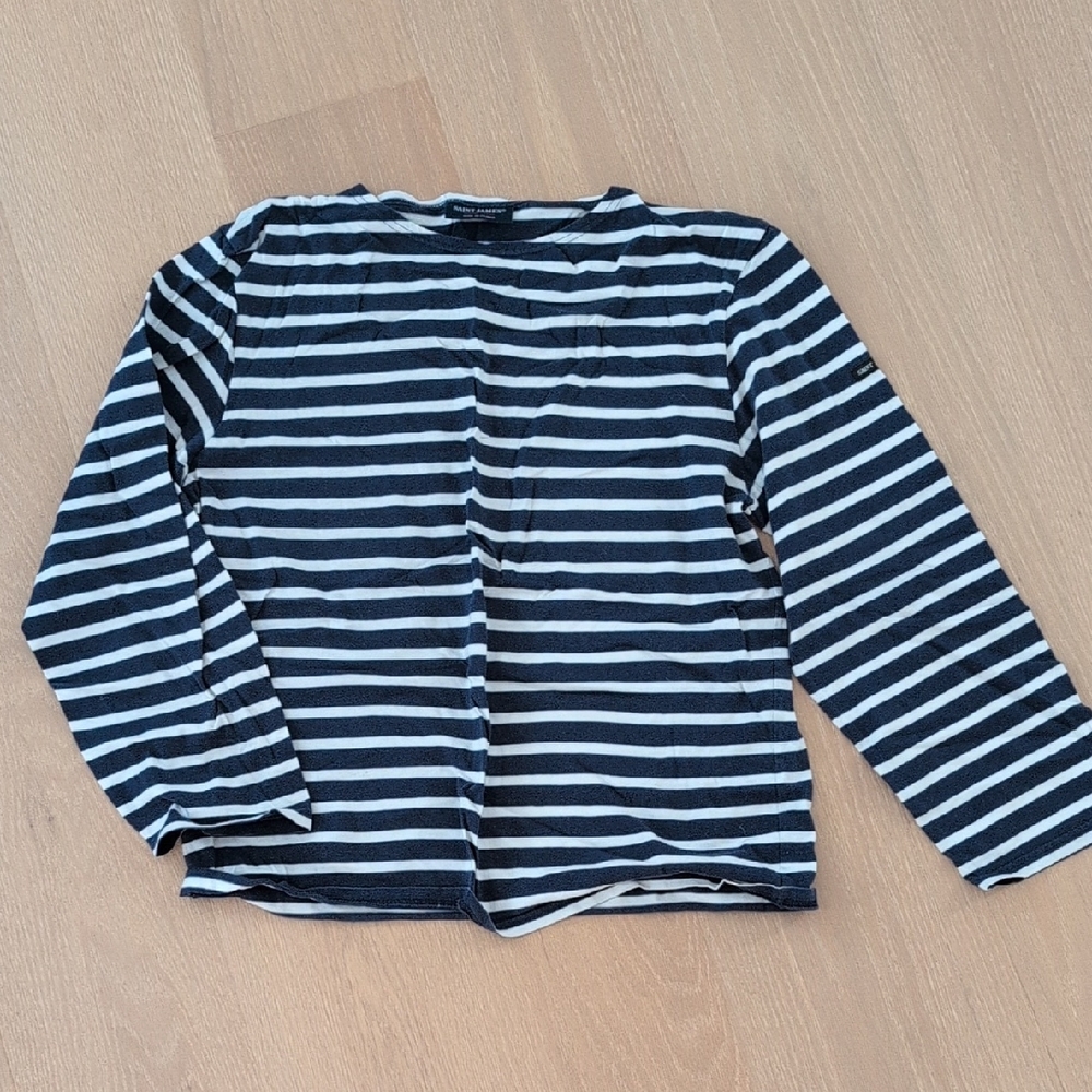 Saint James Long Sleeve Shirt - Navy and White Stripes